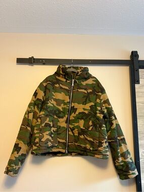 MNML Camouflage Puffer Jacket in Green, Brown, Tan